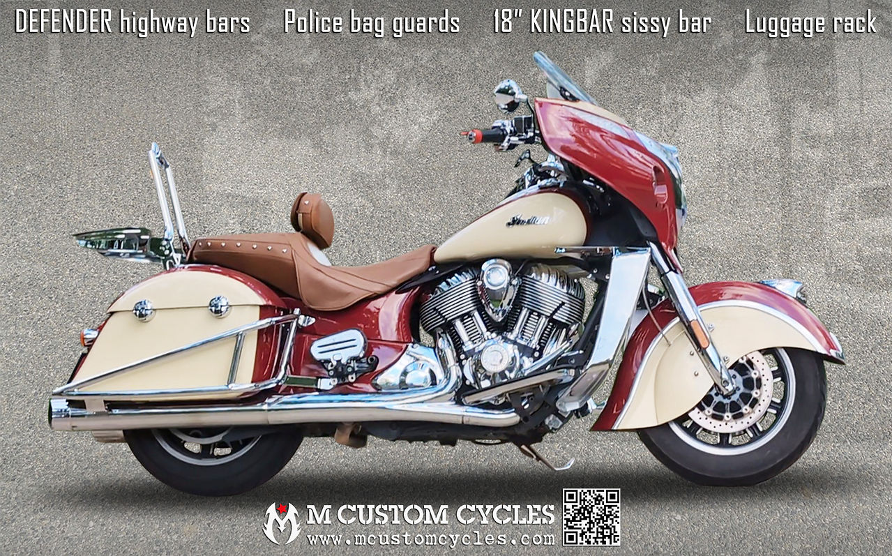 Indian Roadmaster (rounded bags) with Police Saddlebag Crash Drop Guards