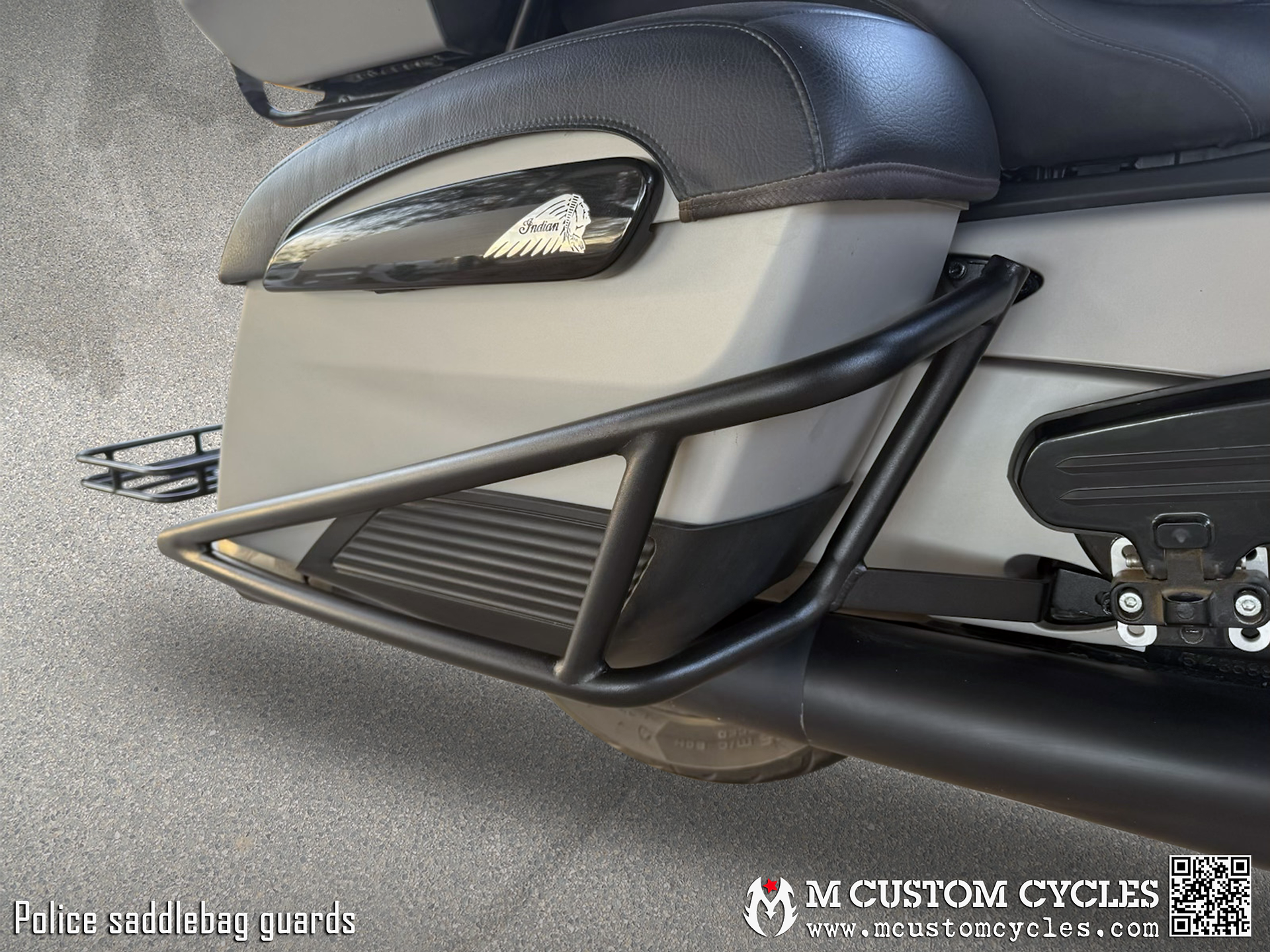 Indian Pursuit motorcycle with Police Saddlebag Crash Drop Guards