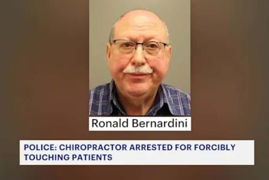 A mugshot of Dr. Ronald Bernardini is presented on-screen.