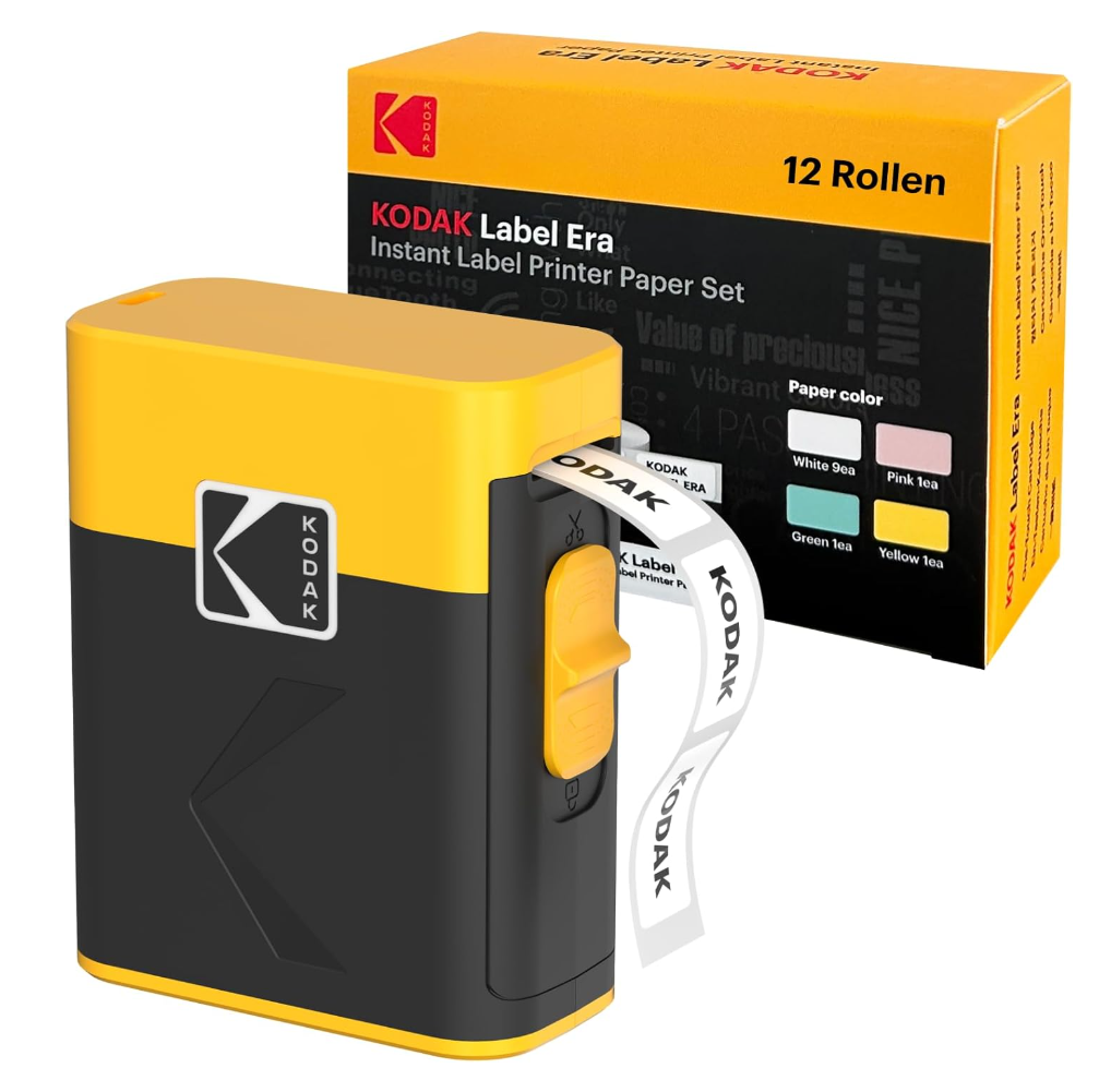 Drukarka etykiet KODAK Label ERA M50 + Zestaw 13 Rolek (9+3+1), Żółta