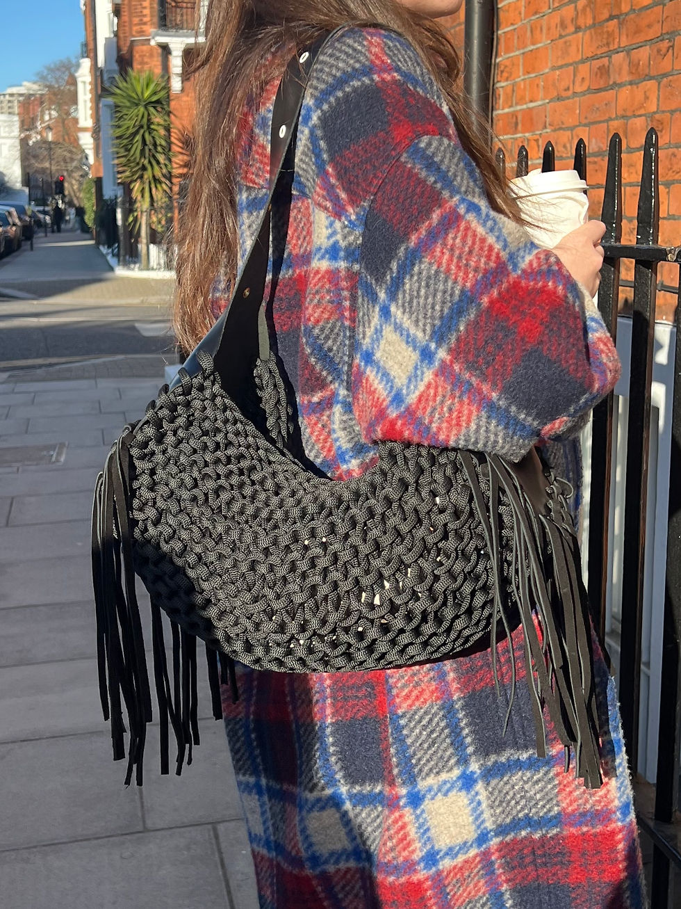 Thumbnail: MMM By Joel - Madi Crochet bag in Black - Leather and Fringe