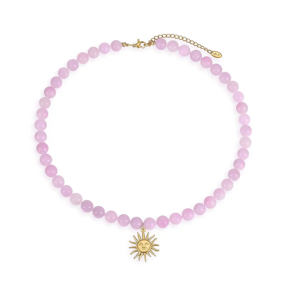 Thumbnail: CELINA-K - Soleil Pink Glass Beaded Necklace with Sun Charm