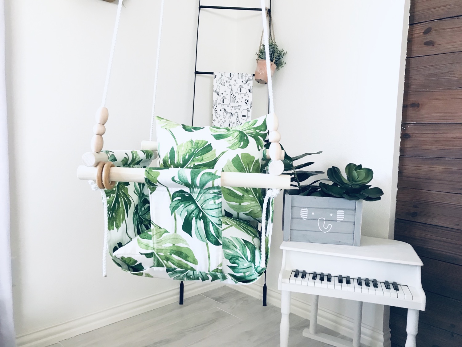 Thumbnail: Tropical Fabric Print Baby Swing