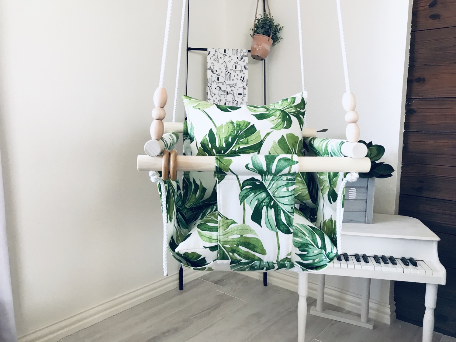 Thumbnail: Tropical Fabric Print Baby Swing