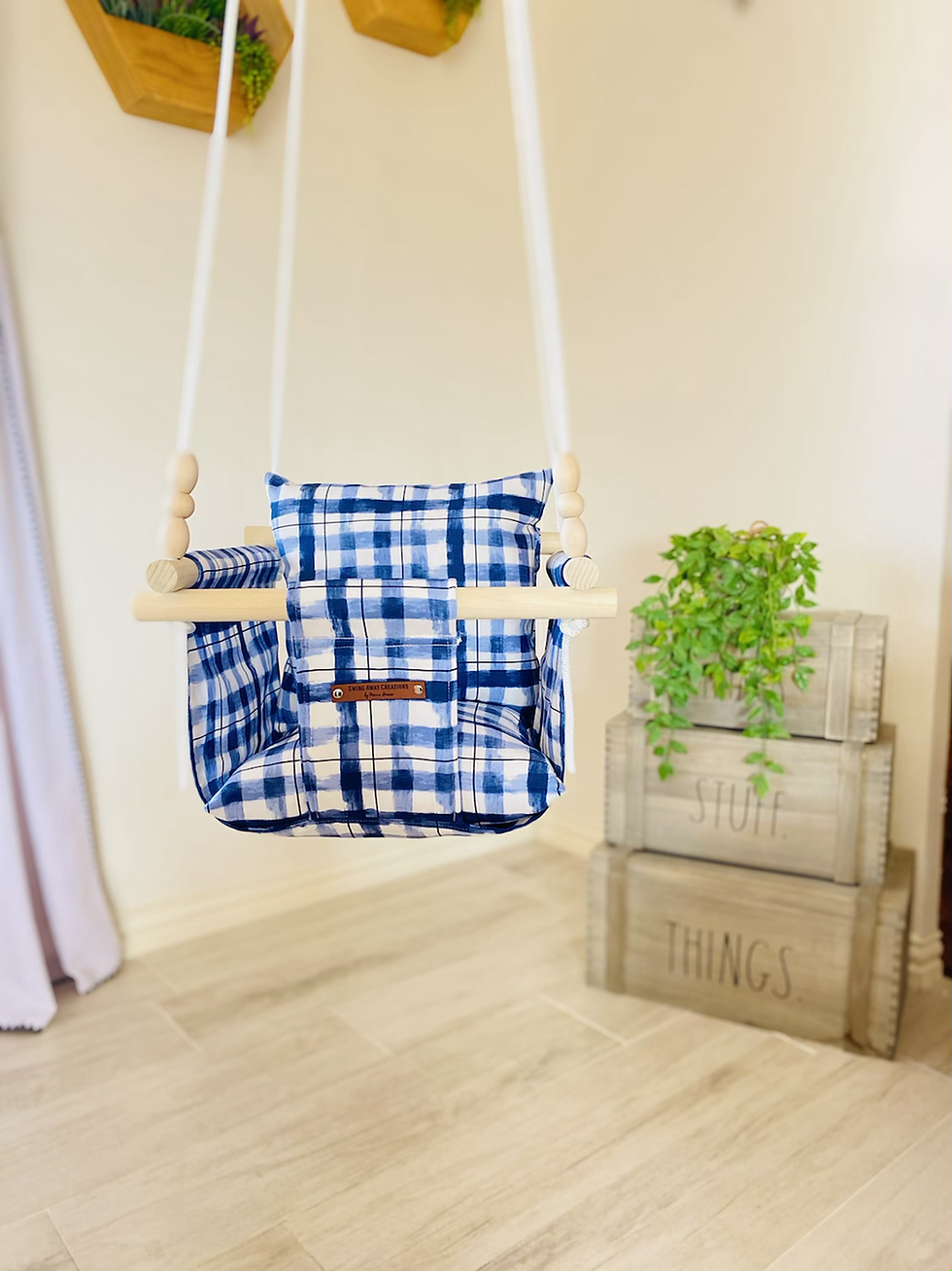 Thumbnail: Blue and White  Regular Back Baby Swing