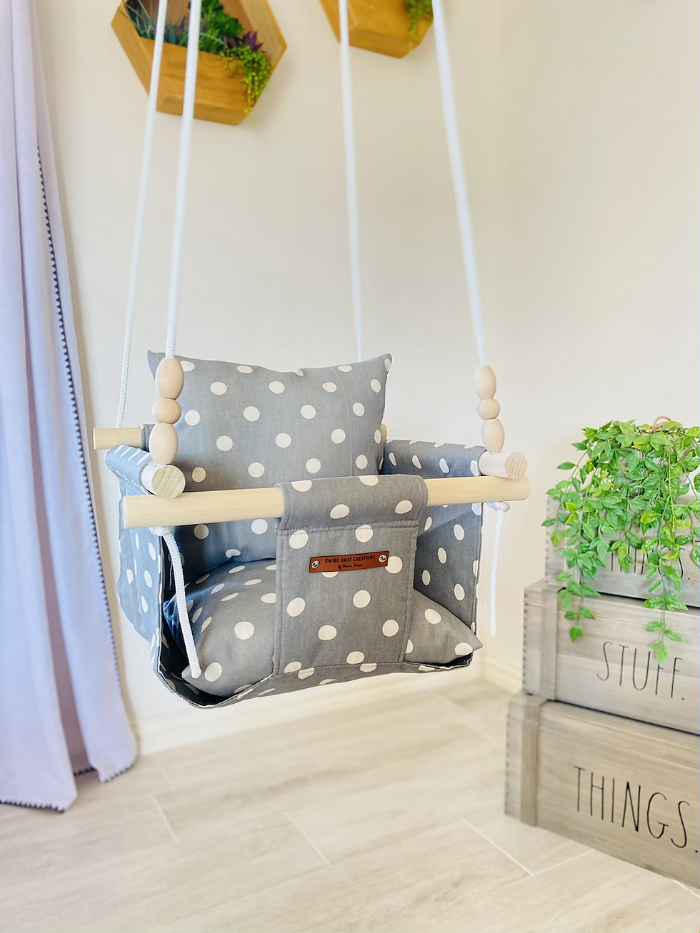 Thumbnail: Gray & Natural Regular Back Baby Swing