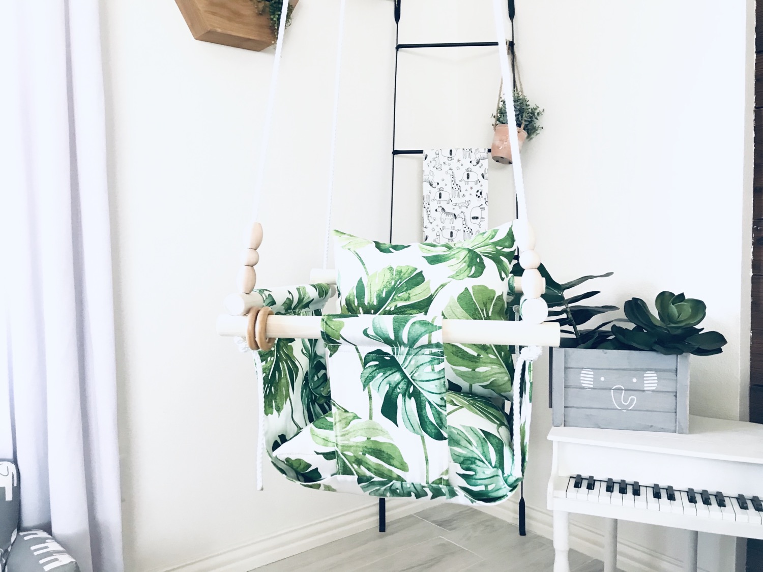 Thumbnail: Tropical Fabric Print Baby Swing