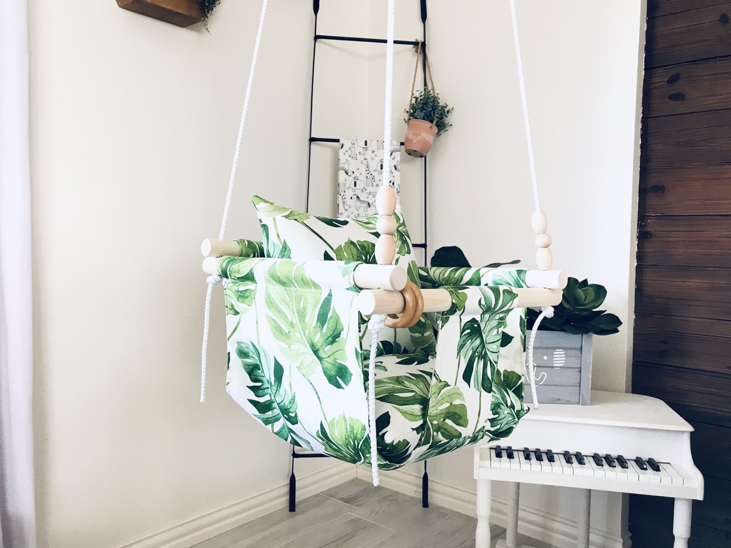 Thumbnail: Tropical Fabric Print Baby Swing