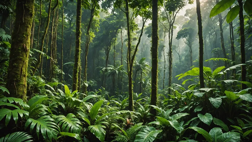 Wide angle view of dense tropical rainforest