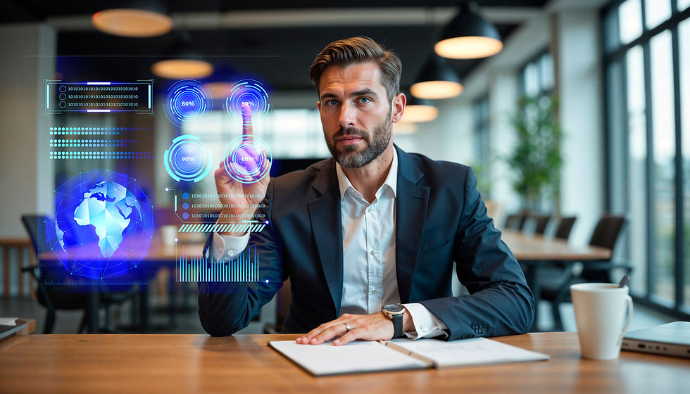 businessman using futuristic digital interface technology