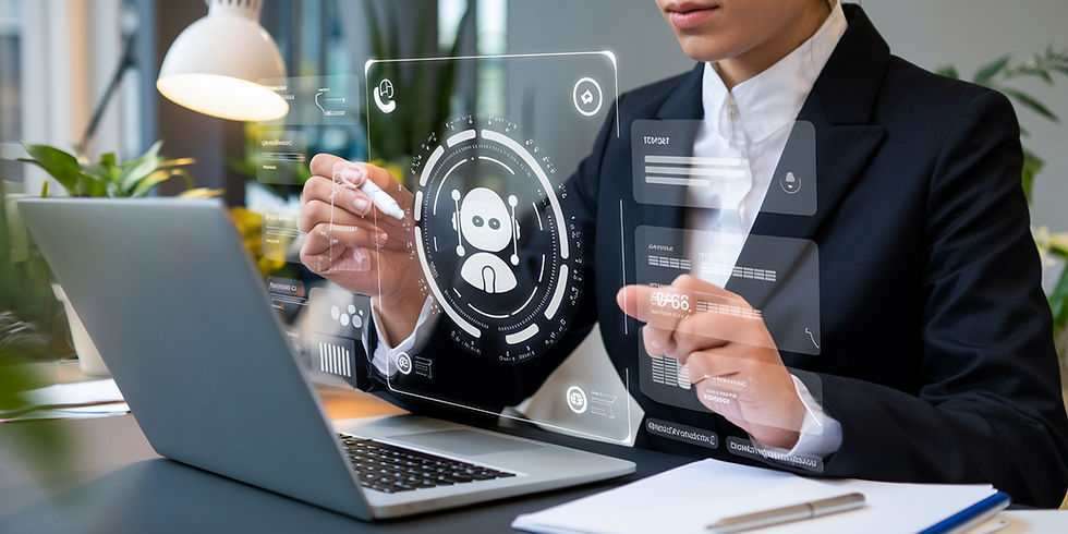 Businessman using AI chat technology on smartphone with virtual screen to communicate with chatbot