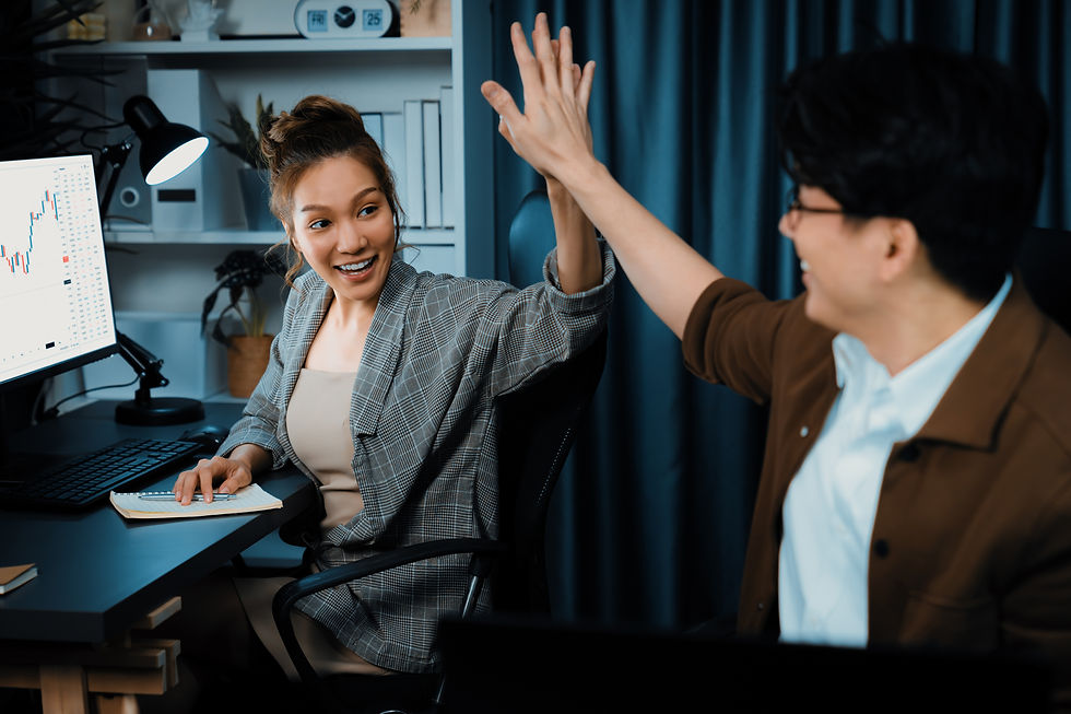two employees doing high five