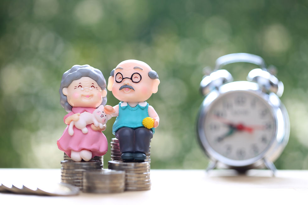 mutual fund love couple senior stack coins money natural green background save money prepare future pension retirement concept