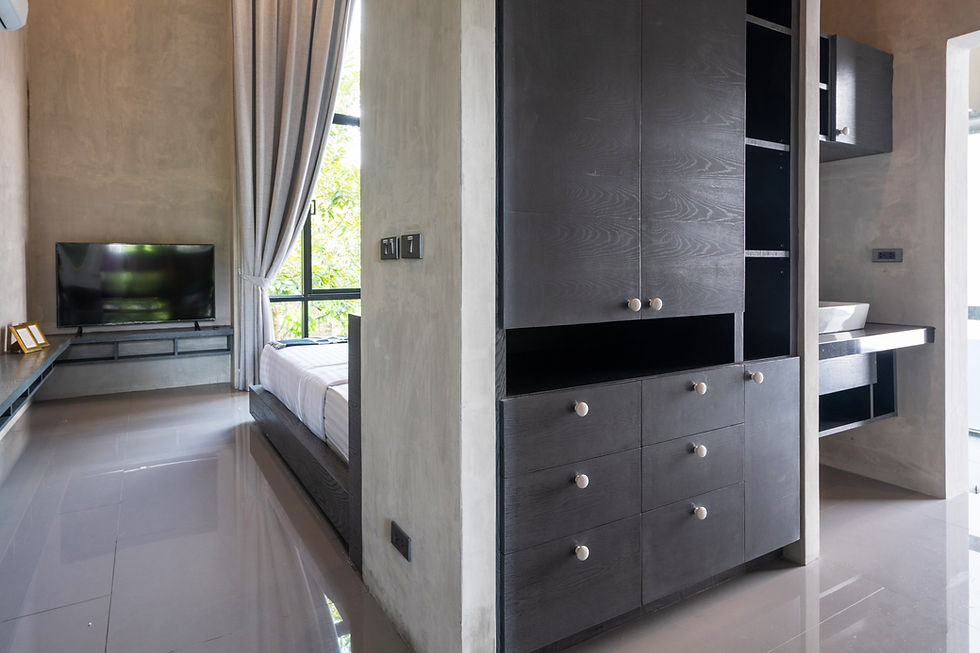 wardrobe along hallway modern loft style bedroom