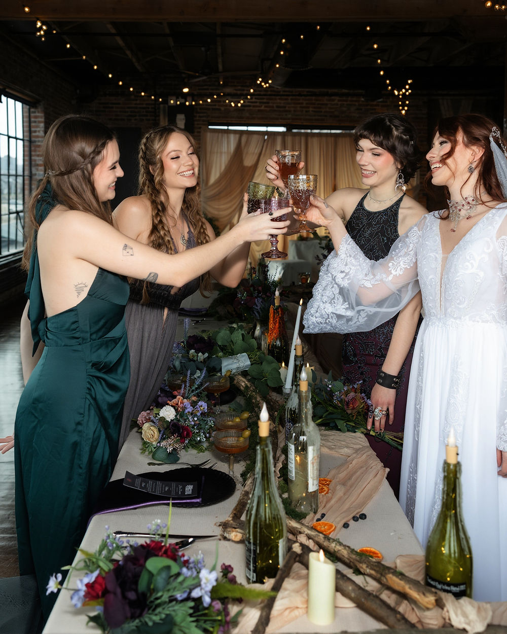 Bride and friends toast at Analea Wedding Co. reception