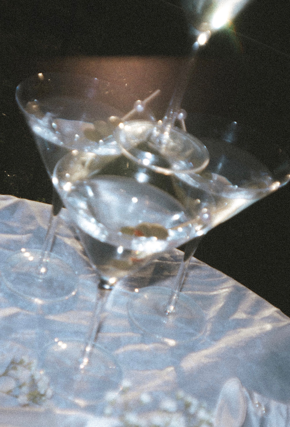 Elegant champagne tower with martini glasses