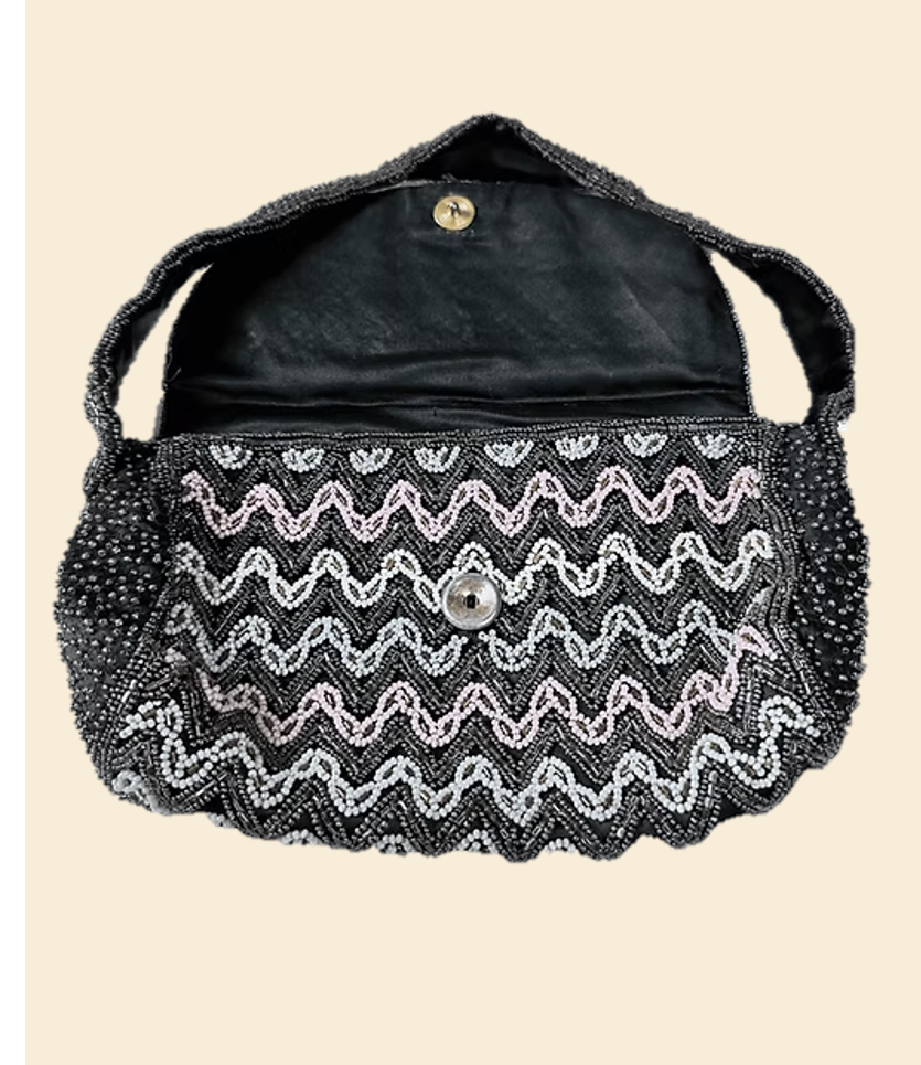 1950s Vintage French Grey Beaded Evening Bag