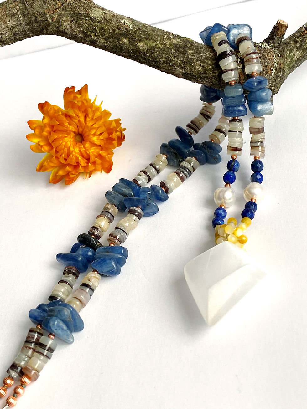 Thumbnail: Blue Kyanite + Selenite +Pearl Necklace