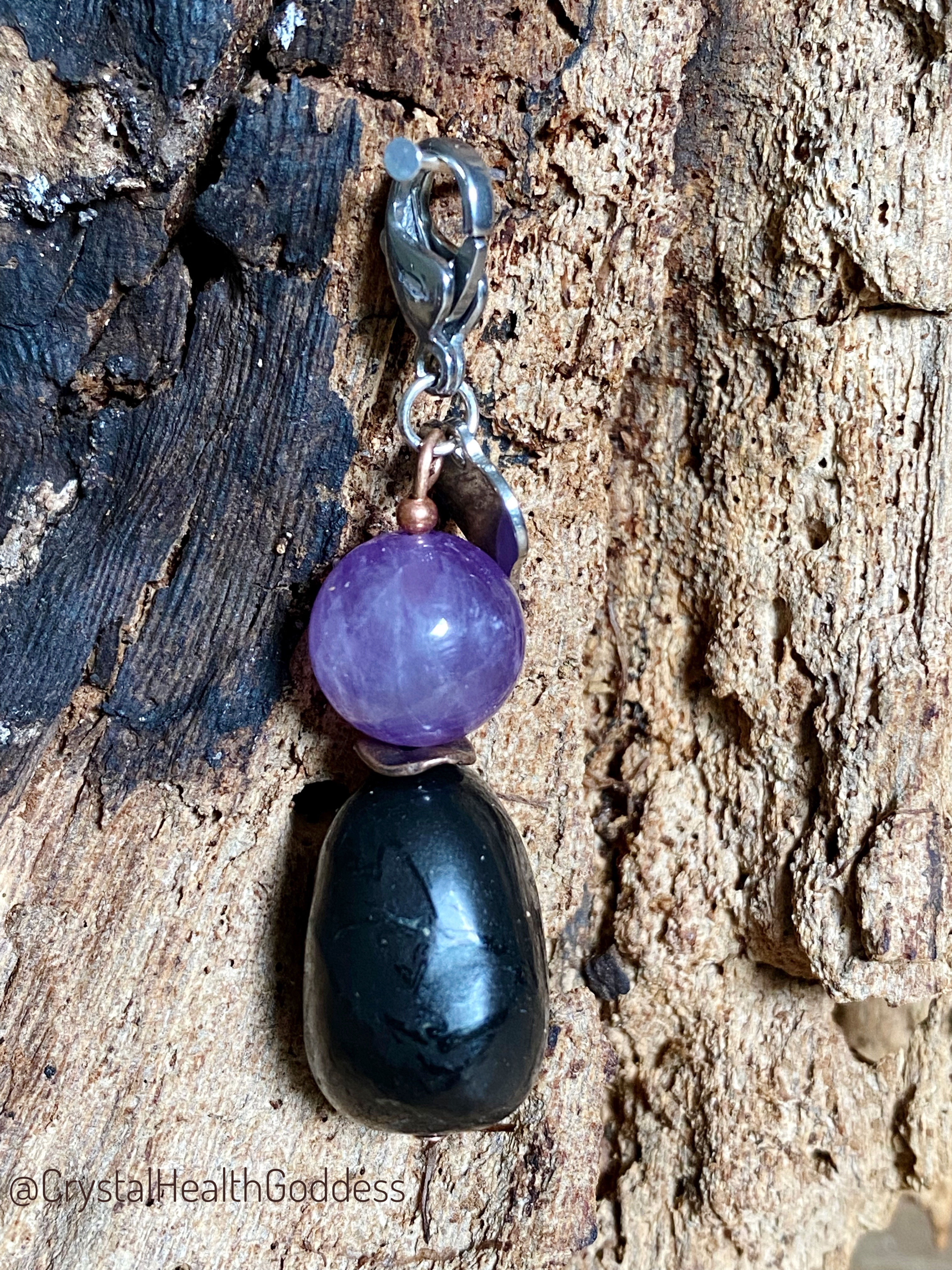 Pet Collar Pendant With Shungite + Amethyst
