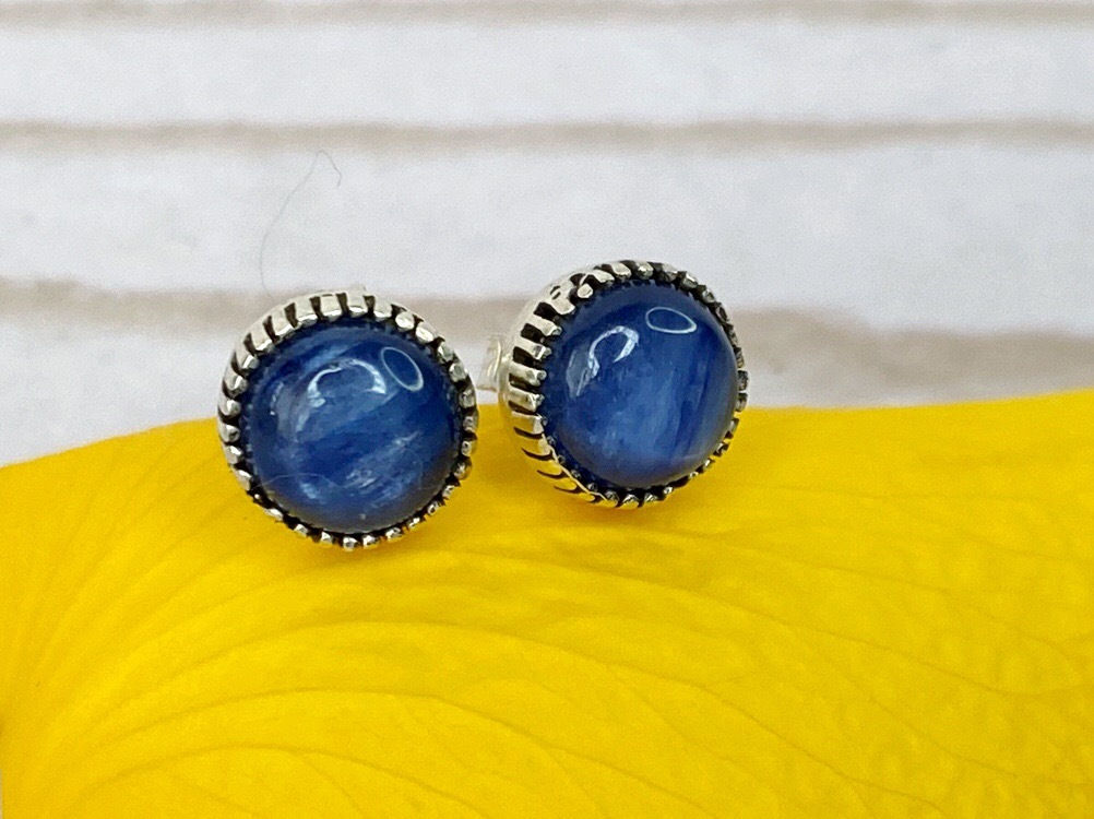 Blue Kyanite Stud Earrings 925 Sterling Silver
