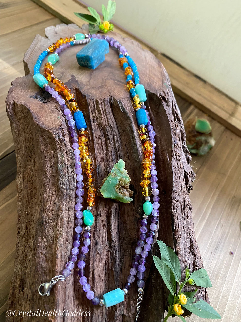 Thumbnail: Baltic Amber Multi-Gemstone 42" Necklace