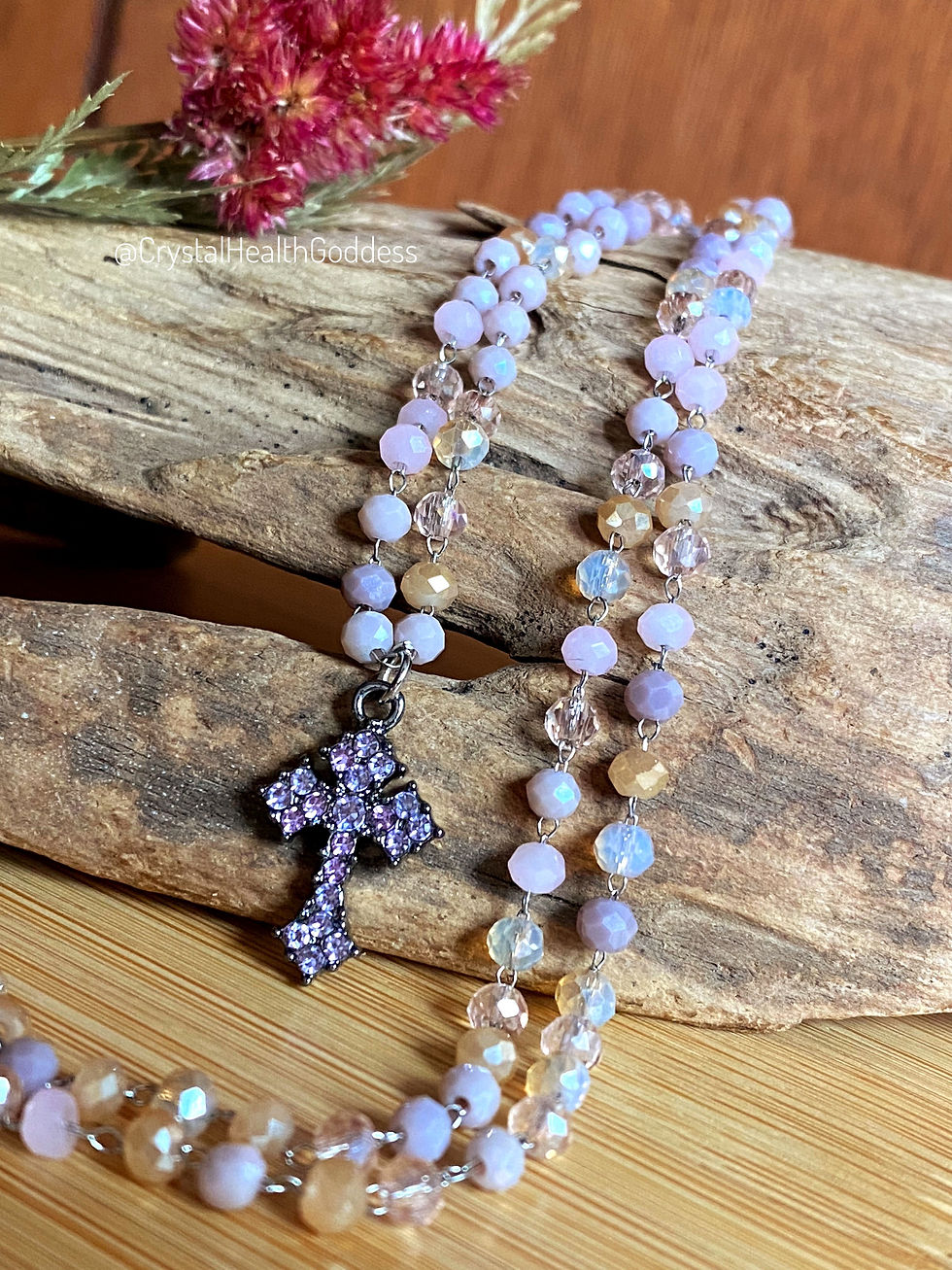Thumbnail: Purple Cross Austrian Crystals Christian Necklace