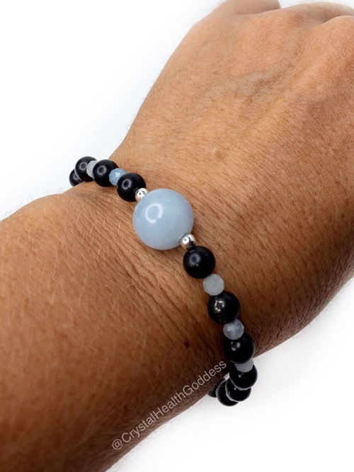 Thumbnail: Shungite Bracelet Aquamarine 925 Sterling Silver
