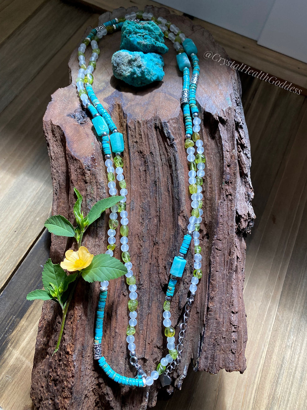 Thumbnail: 44" Long Selenite Peridot Turquoise Amazonite Necklace 925 Sterling Silver