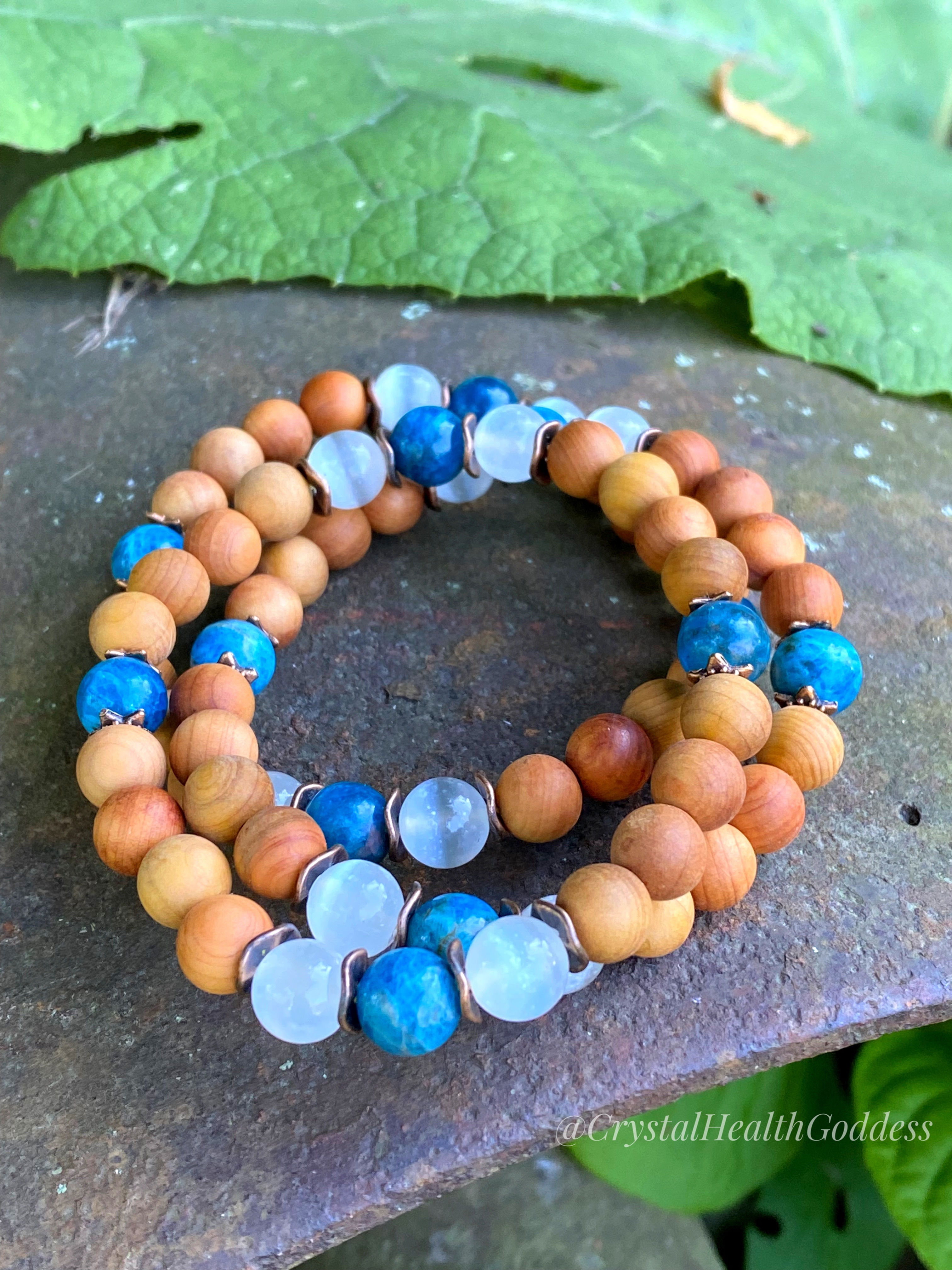 Siberian Cedar Wood + Selenite + Blue Apatite Bracelet