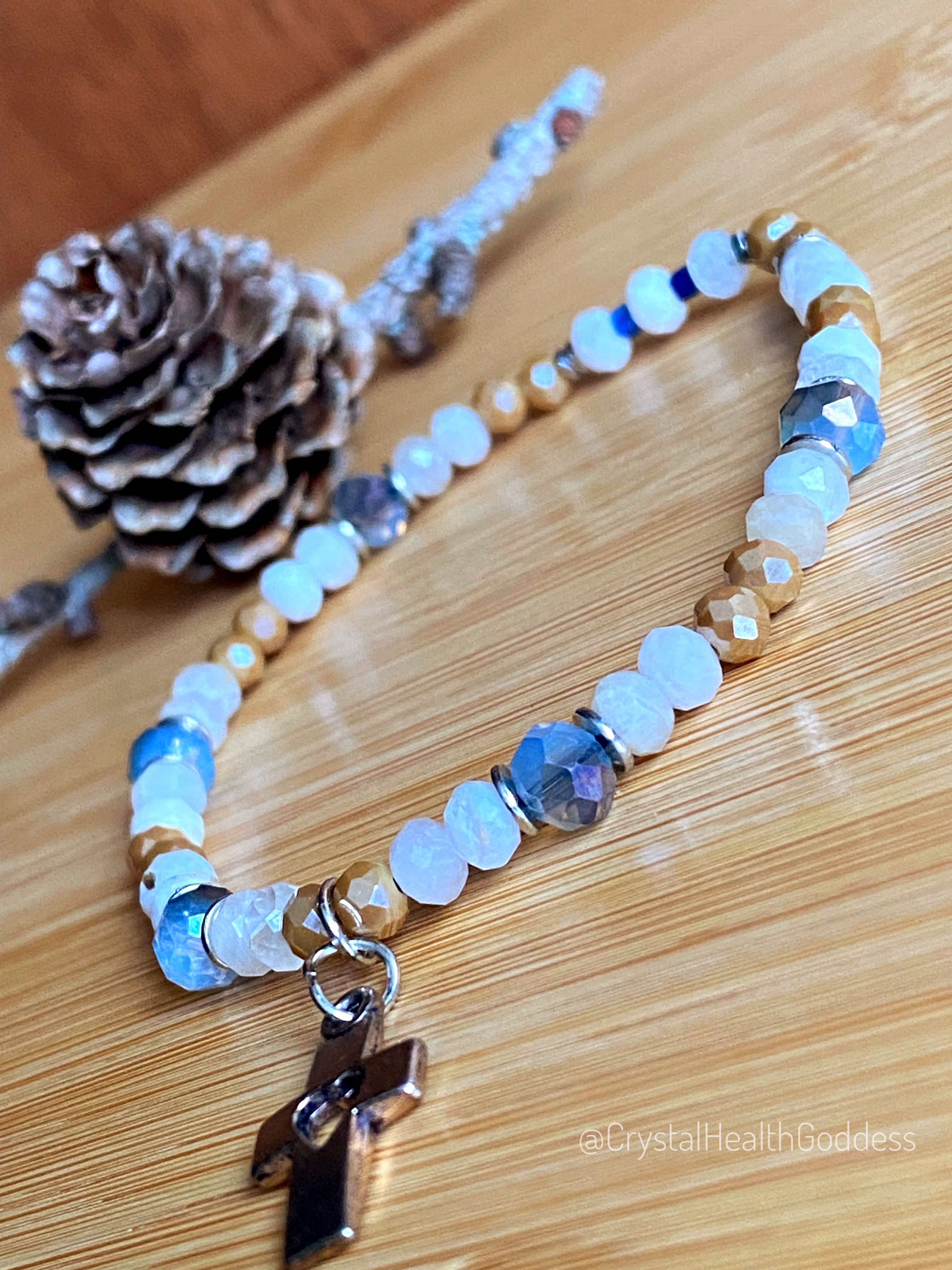 Christian Cross Moonstone + Austrian Crystals Bracelet
