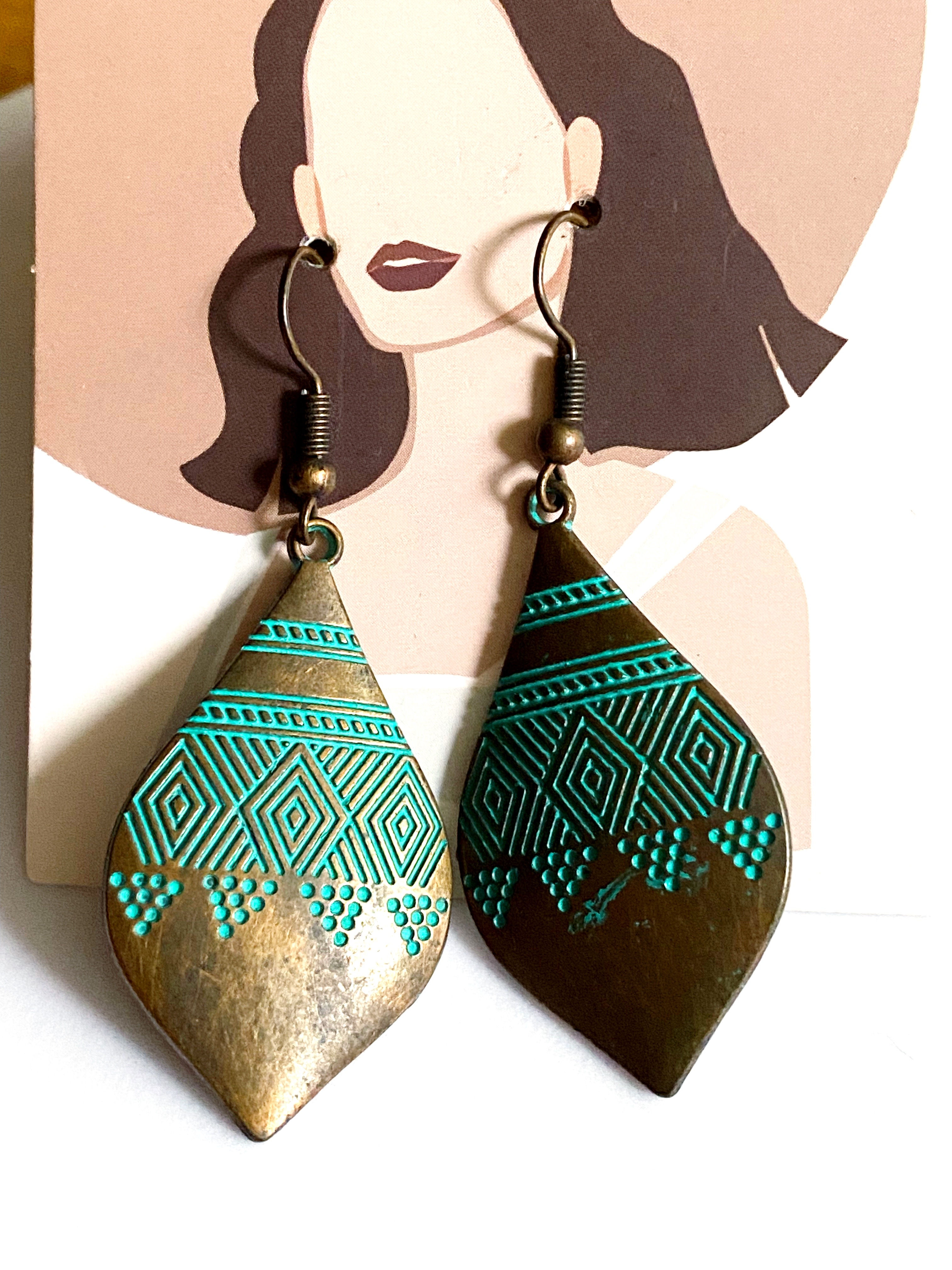 Vintage Green Patina Boho Style Earrings