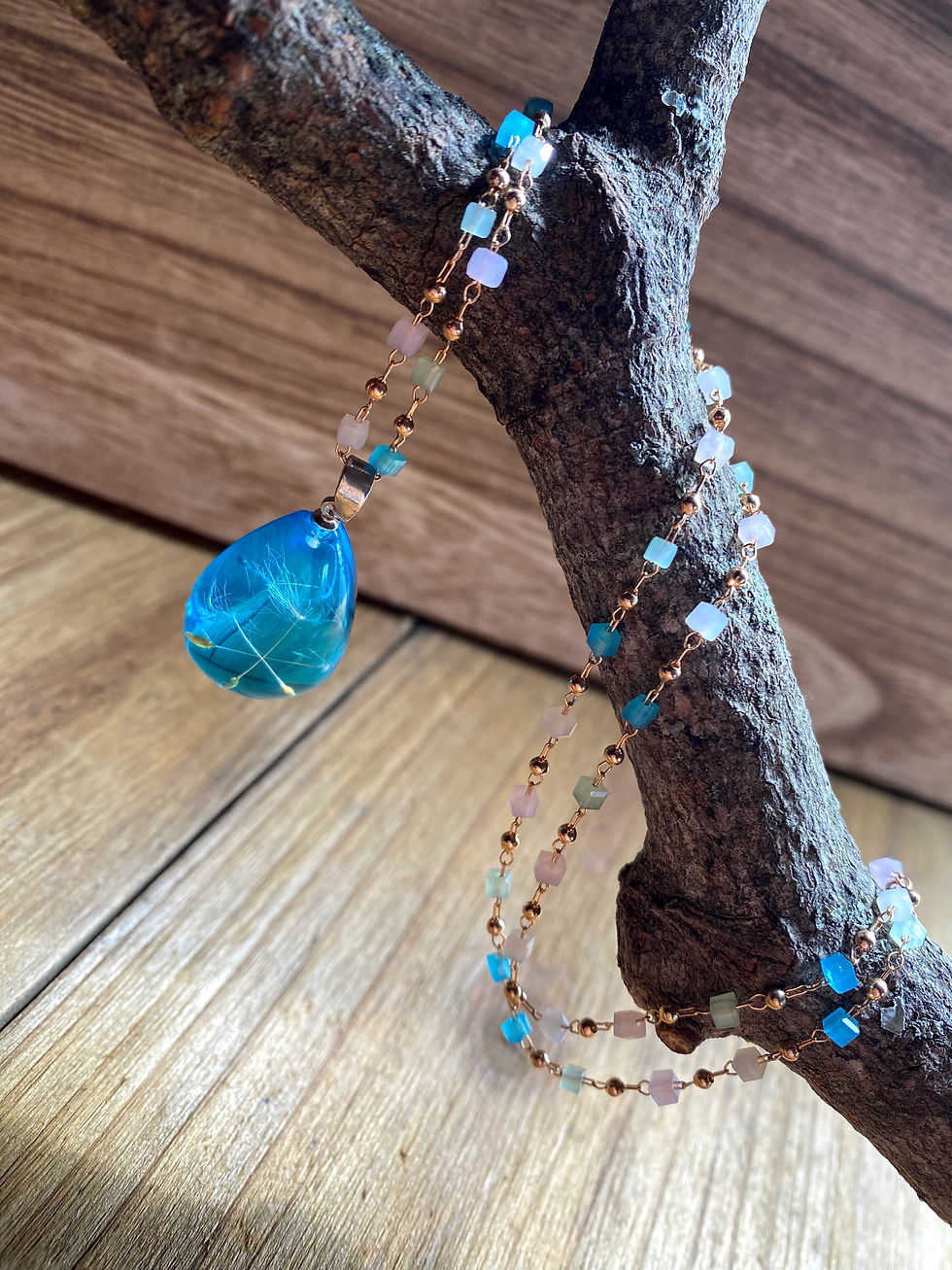 Thumbnail: Austrian Crystal Dandelion Resin Blue Minimalist Necklace