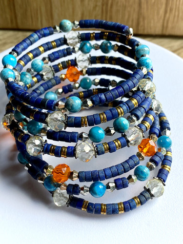 Lazuli ベース、チャーム2点まとめ Lapis Lazuli Prayer Bracelet with Stone Crosses
