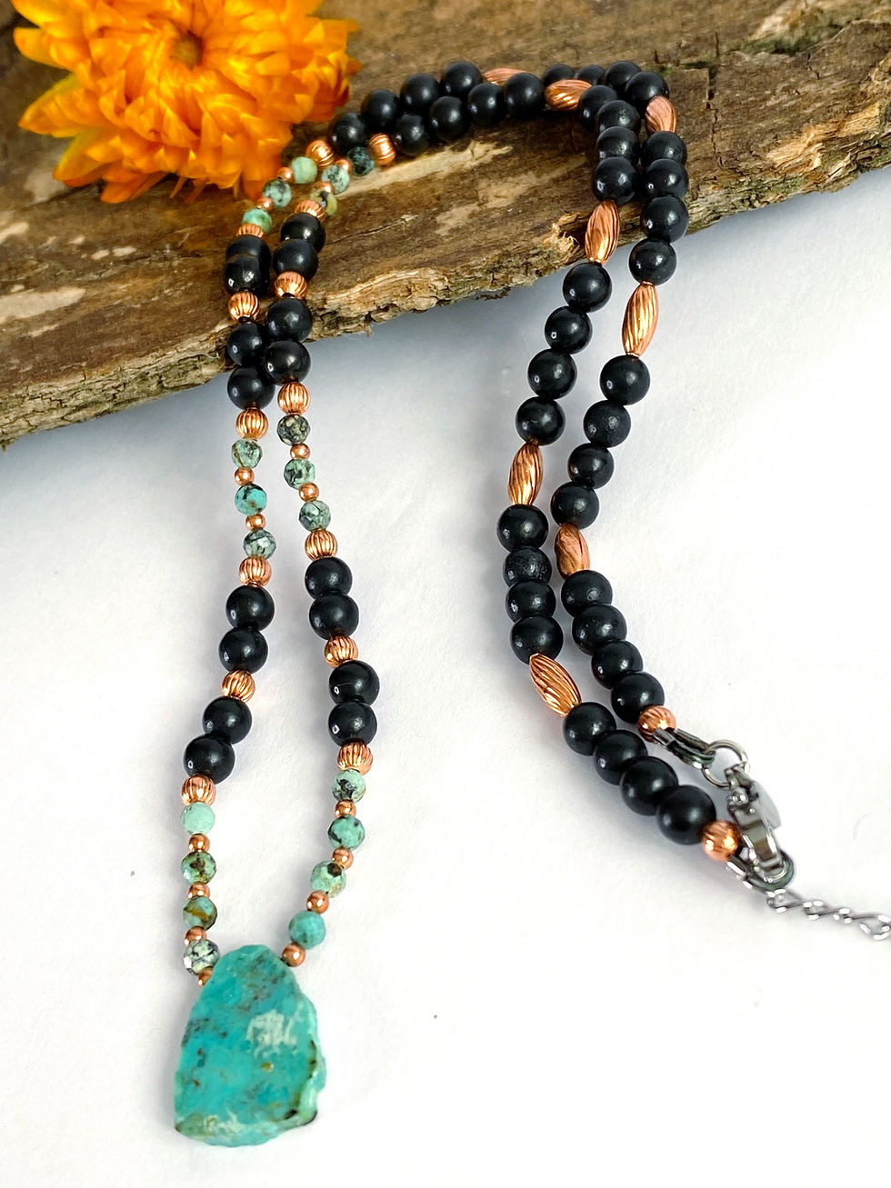 Thumbnail: Shungite Necklace With Turquoise+ Copper