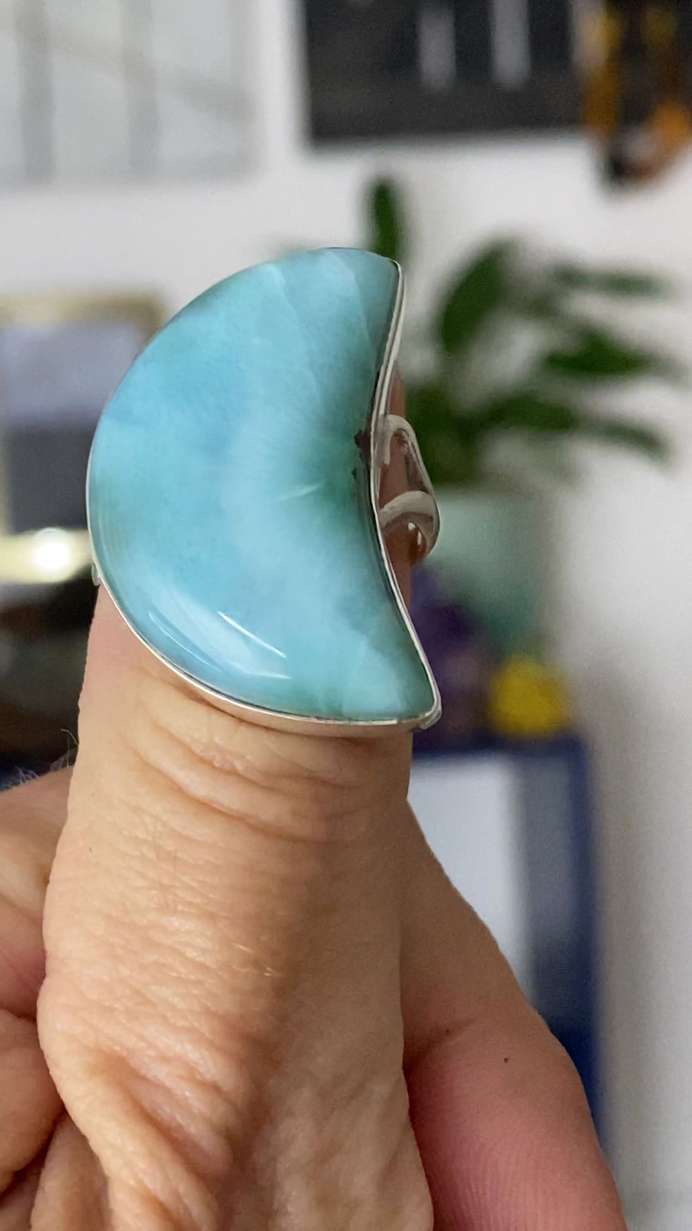 Thumbnail: Larimar Statement Ring 925 Sterling Size 7.75