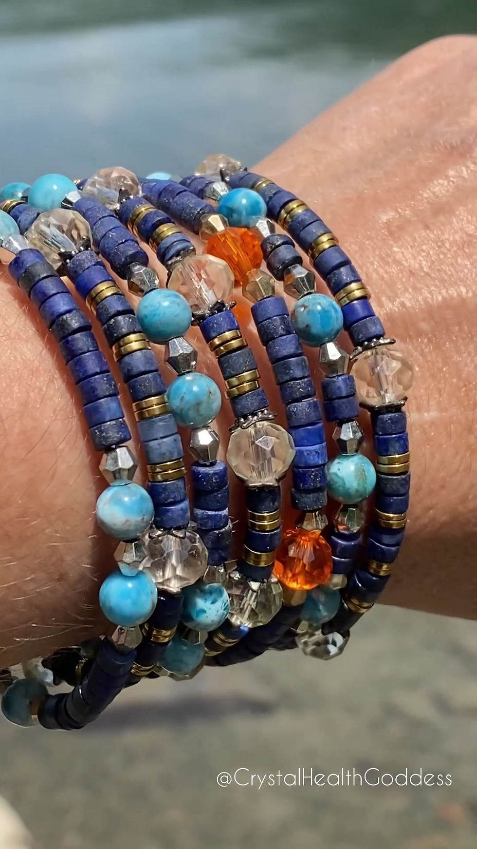 Thumbnail: Lapis Lazuli Multi Gemstone Wrap Bracelet Orange Design