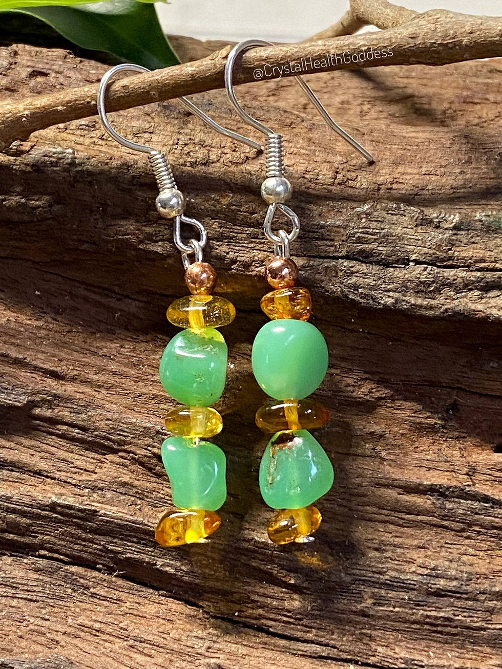 Thumbnail: Baltic Amber Australian Chrysoprase Earrings Design #1