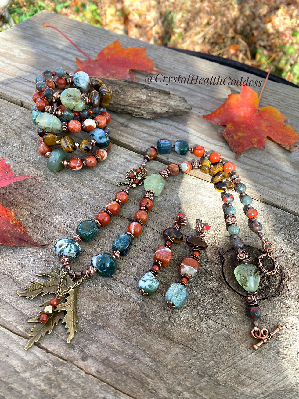 Thumbnail: Red Autumn Multi-Gemstone Necklace + Bracelet + Earrings