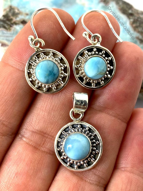 Thumbnail: Larimar Genuine Earrings Pendant Set 925 Sterling Silver