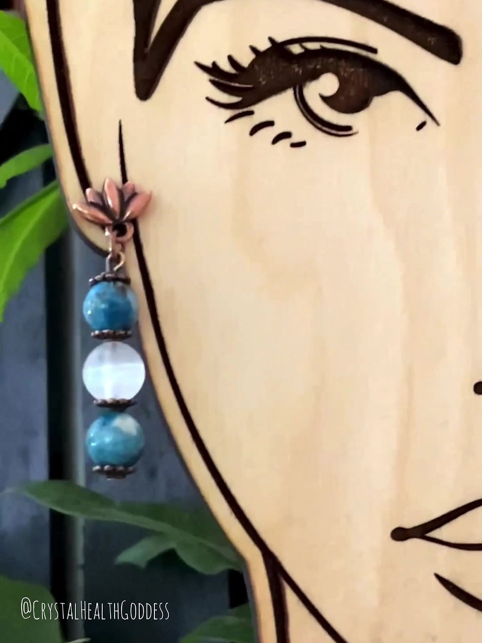 Thumbnail: Blue Apatite Selenite Antique Copper Lotus Flower Earrings