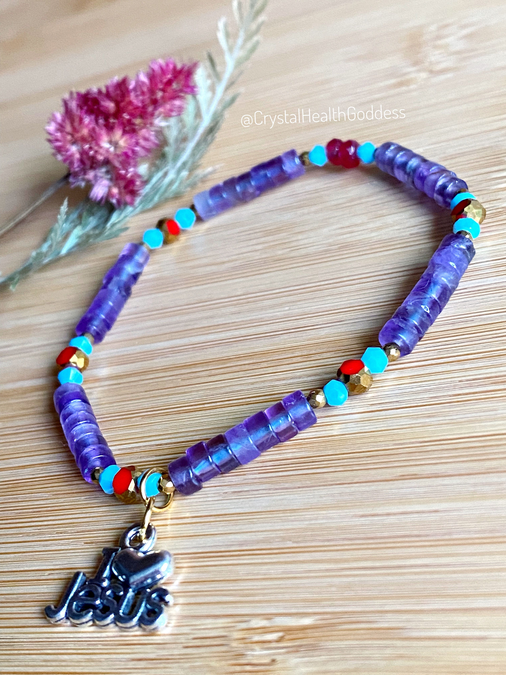 Amethyst Christian Cross Bracelet