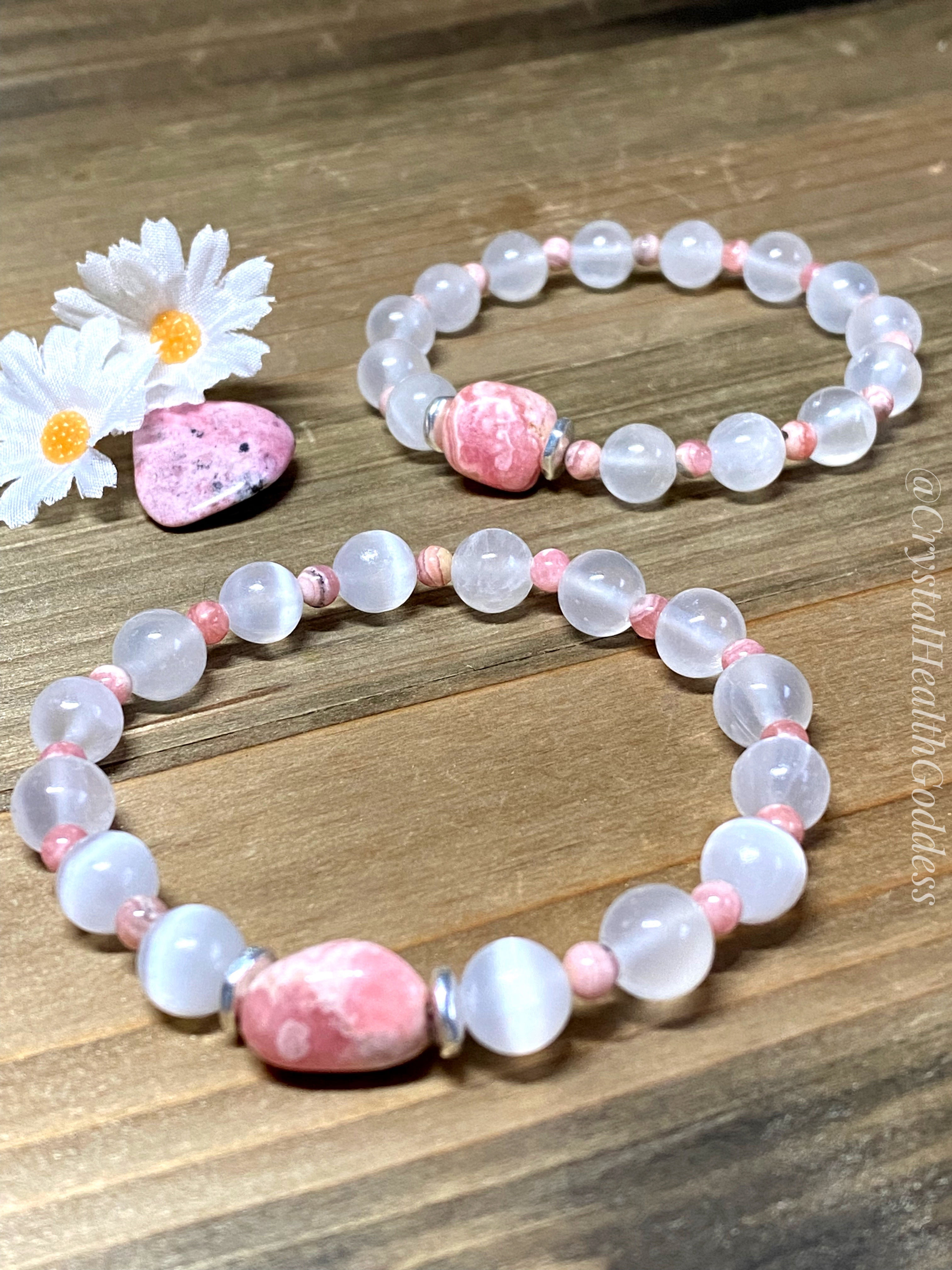 Selenite with Rhodochrosite Bracelet