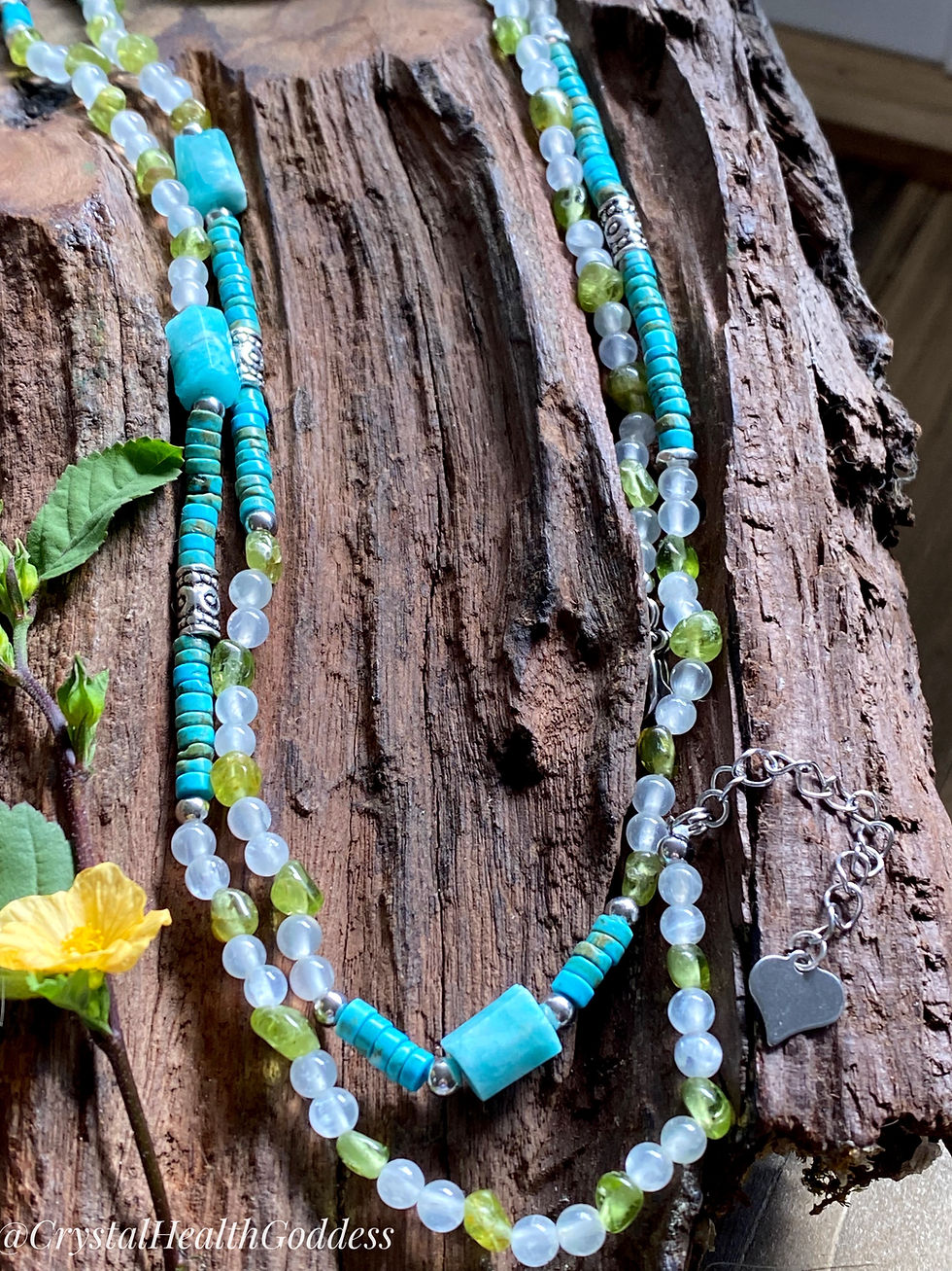 Thumbnail: 44" Long Selenite Peridot Turquoise Amazonite Necklace 925 Sterling Silver