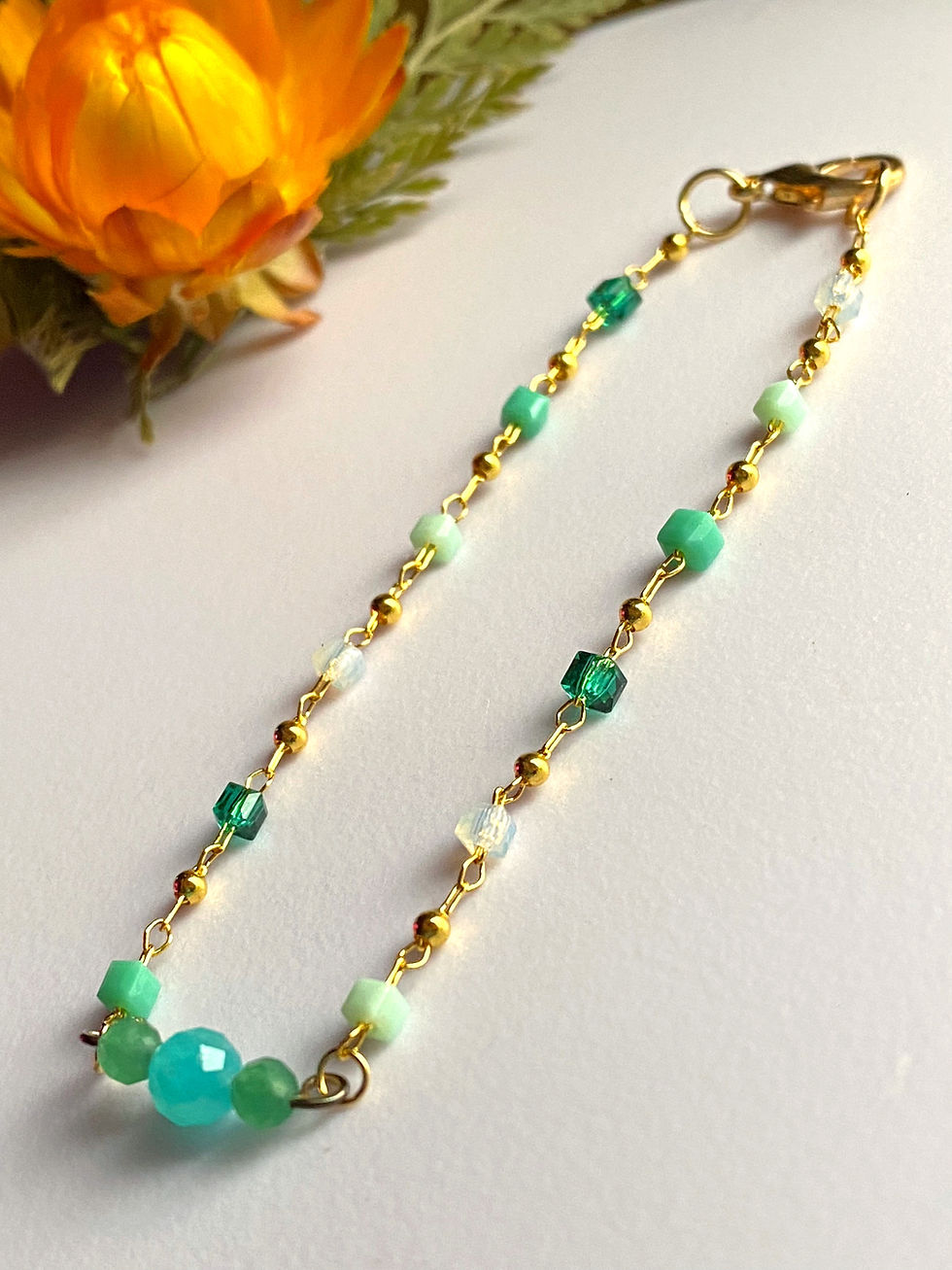 Thumbnail: Aventurine with Amazonite and Austrian Crystal Minimalist Bracelet