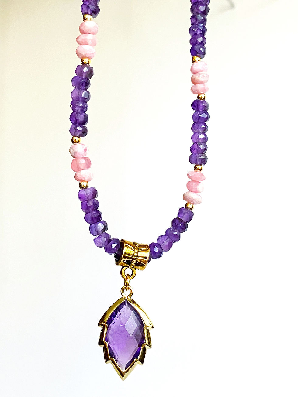 Thumbnail: Amethyst Necklace With Genuine Argentine Rhodochrosite 14k Gold Plated