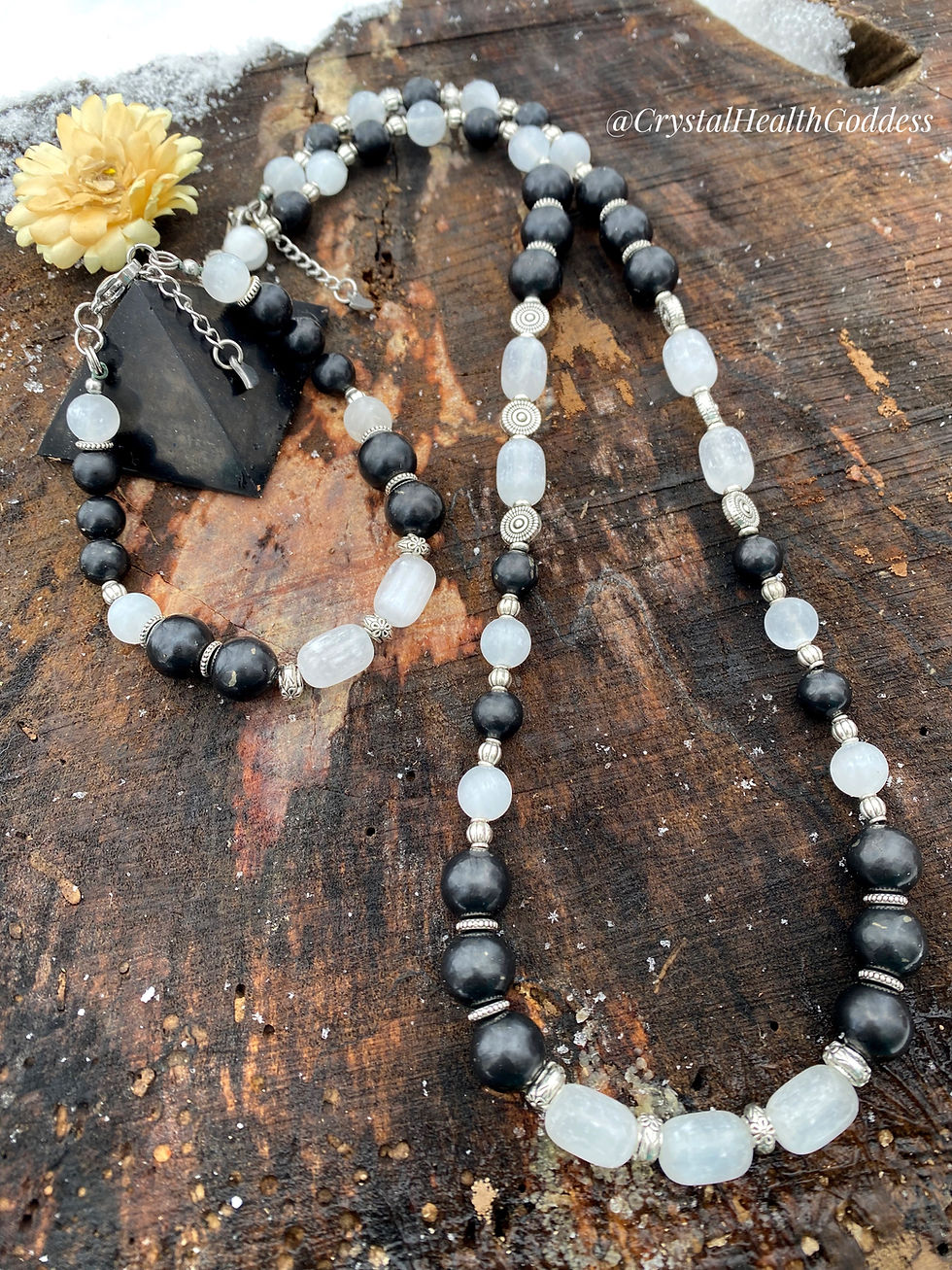 Thumbnail: Shungite With Selenite Necklace Bracelet Set