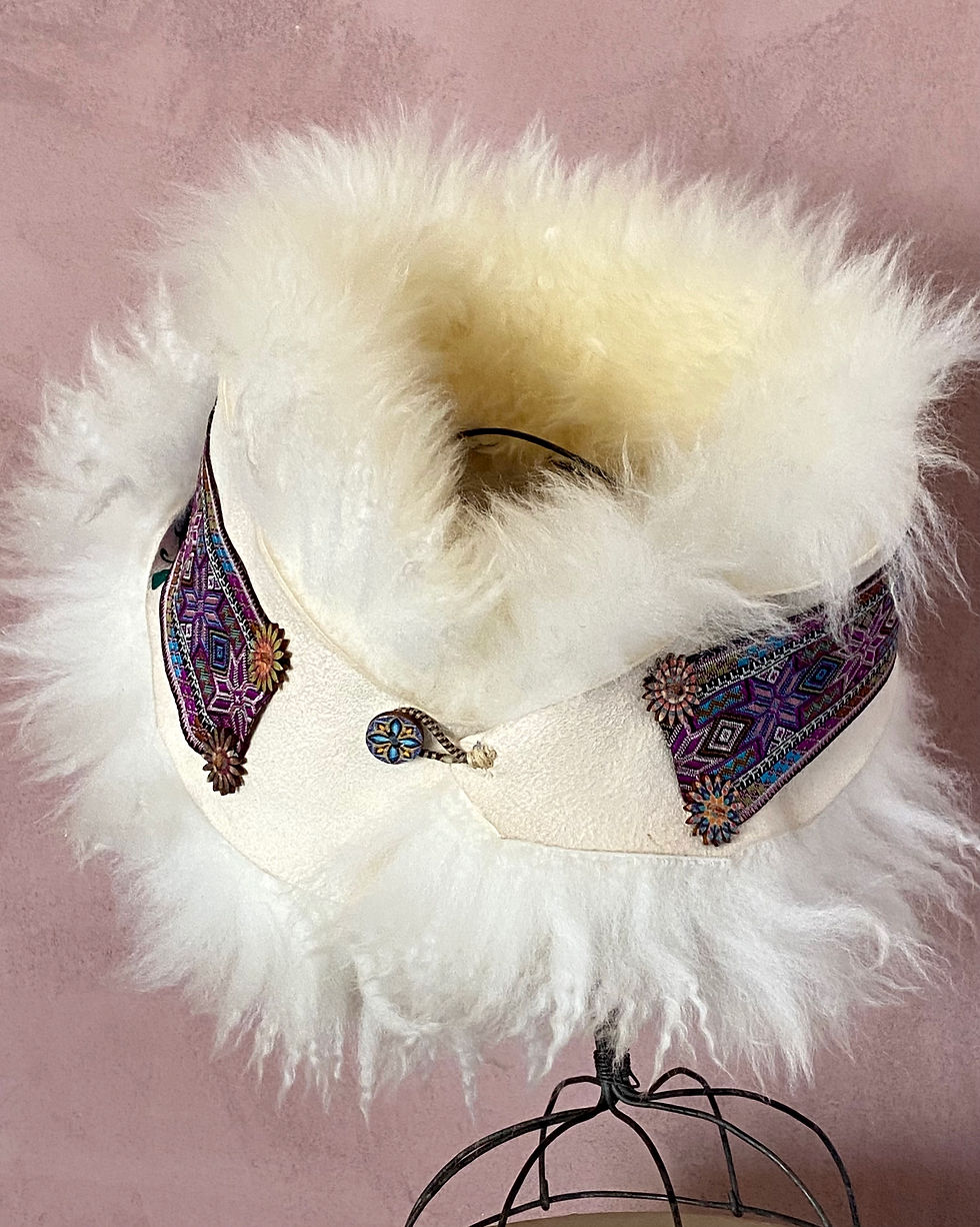 Thumbnail: Sheepskin Migraine Comfort Head Wrap Hat "Hand Painted Design"