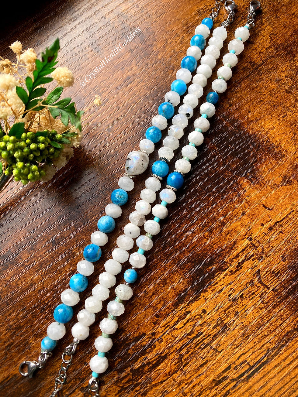 Thumbnail: Rainbow Moonstone With Blue Apatite Bracelet