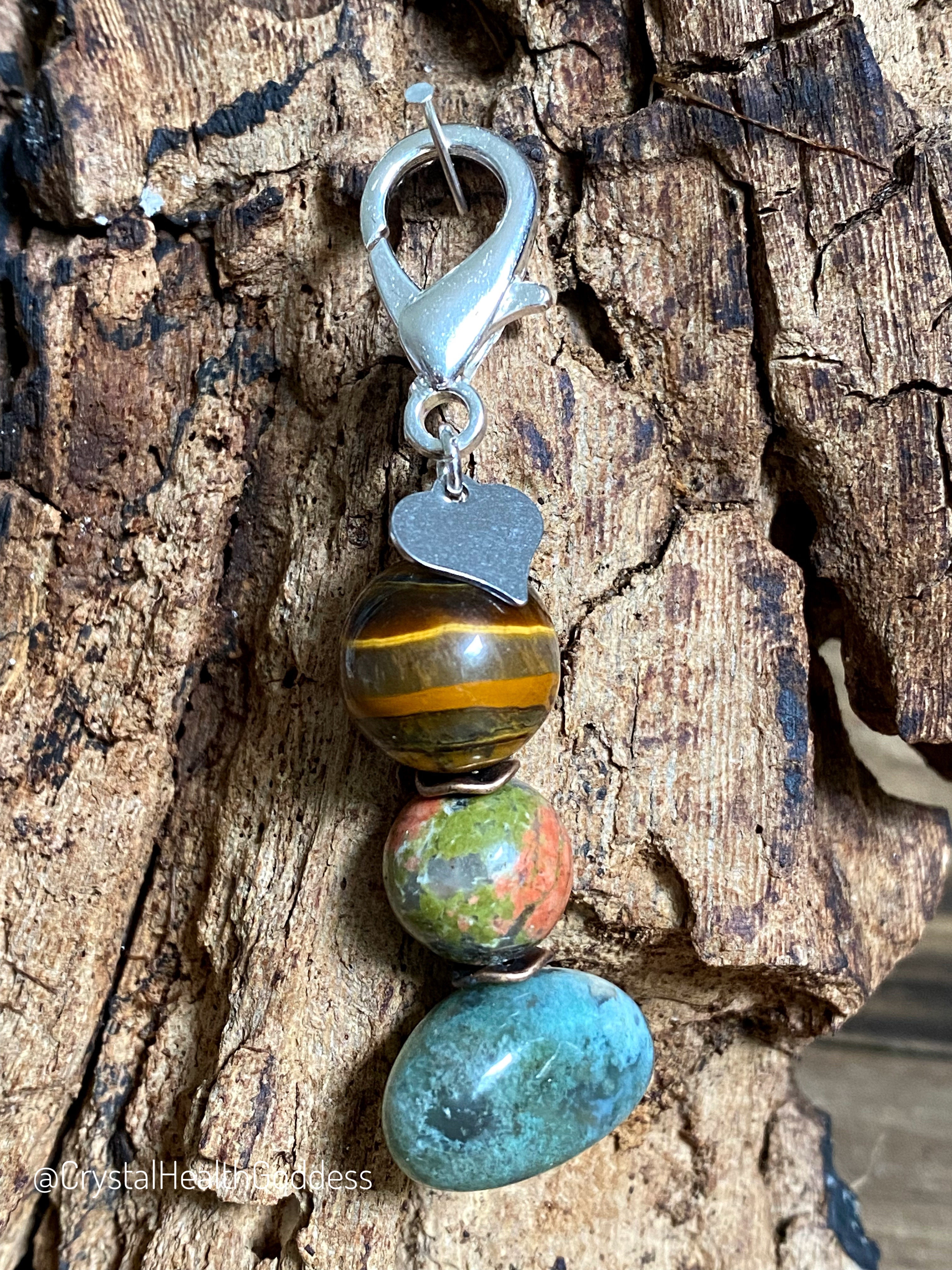 Pet Collar Pendant With Unakite + Tiger Eye + Moss Agate