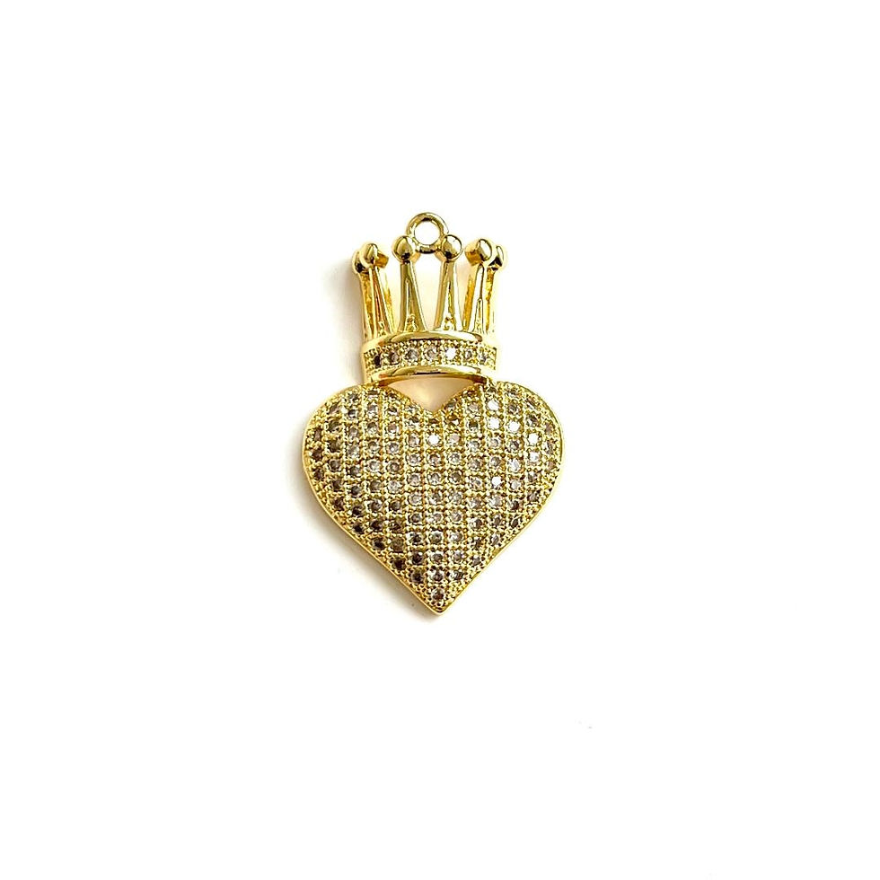 Thumbnail: 5 Pcs Crown Heart Charms Cubic Zirconia Paved Bracelet Necklace 24.4x17mm